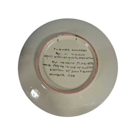 Veneto Flair 1978 Flower Children Plate By V. Tiziano Hand Etched & Painted Limi - Picture 4 of 6